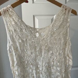 Vintage White Battenburg Lace Maxi Dress